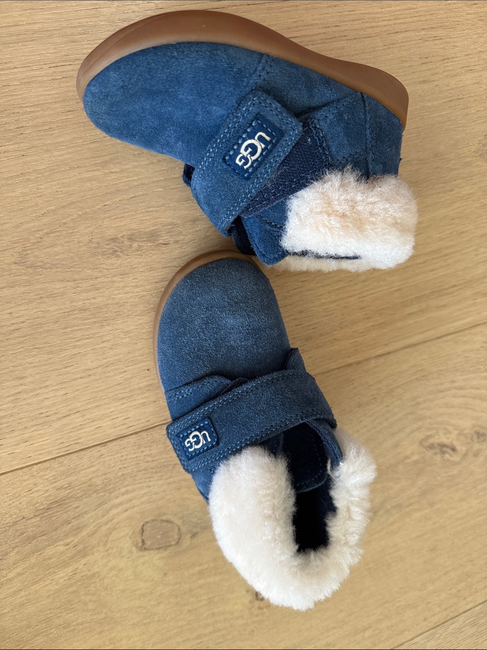 UGG Kids Navy Suede Shearling-Lined Booties